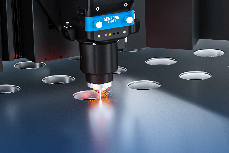 Laser cutting machine in action on metal sheet