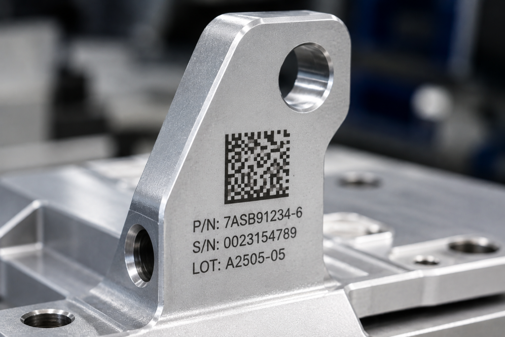 Data matrix laser marking on aerospace aluminium bracket for traceability compliance